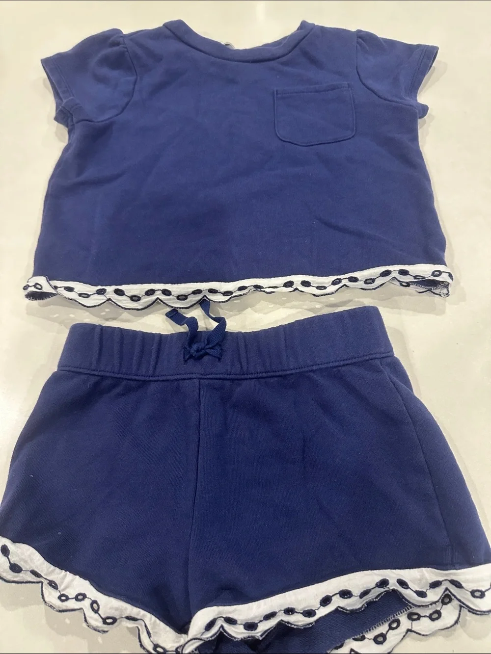 Janie and Jack Royal Blue Knit Top with White Scalloped Trim